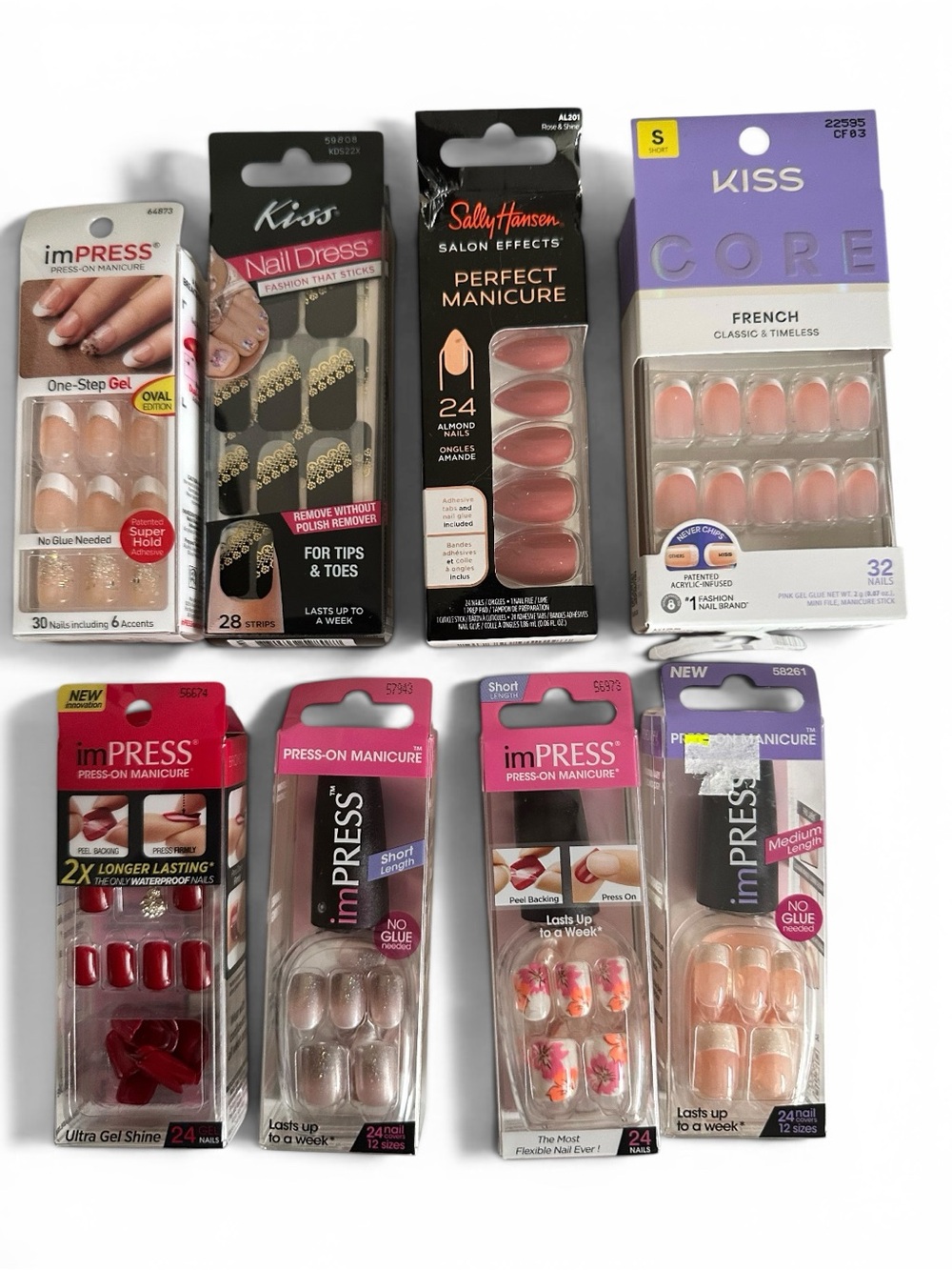 Kiss Impress Mixed Pack of Press-On Nails Assortment French Red with Accents